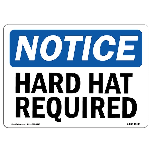 OSHA Sign, Hard Hat Required, 18in X 12in Decal, 18" W, 12" H, Landscape, Hard Hat Required Sign